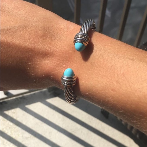 David Yurman 7mm Turquoise & Diamond Cable Classic Bracelet *RARE* - Picture 5 of 7